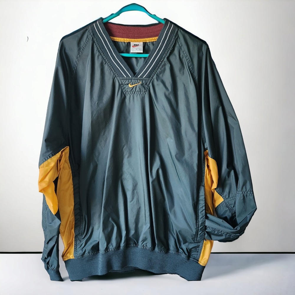 Vintage 90s Nike Center Red Swoosh Windbreaker Jacket L Green Pullover Anorak